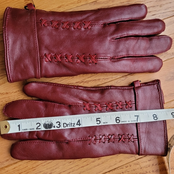 Leather Gloves Fleece Lined Driving Glove Red Burgundy M - Picture 6 of 8